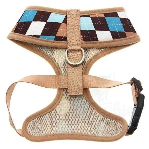 Blue and Brown Argyle Dog Harness Xxs - Sale - 2