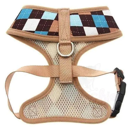 Blue and Brown Argyle Dog Harness Xxs - Sale - 2