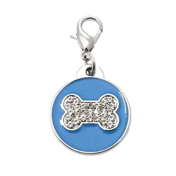 Blue Enamel Diamante Bone Dog Collar Charm - Posh Pawz - 1
