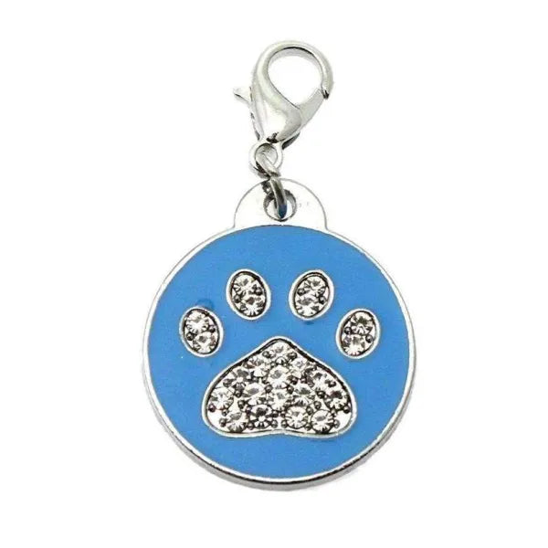 Blue Enamel Diamante Paw Dog Collar Charm - Posh Pawz - 1