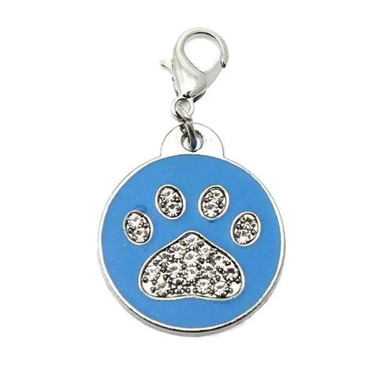 Blue Enamel Diamante Paw Dog Collar Charm - Urban - 1