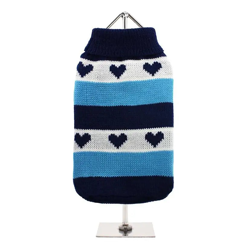 Blue Hearts Striped Dog Jumper - Posh Pawz - 1