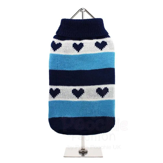 Blue Hearts Striped Dog Jumper - Posh Pawz - 2