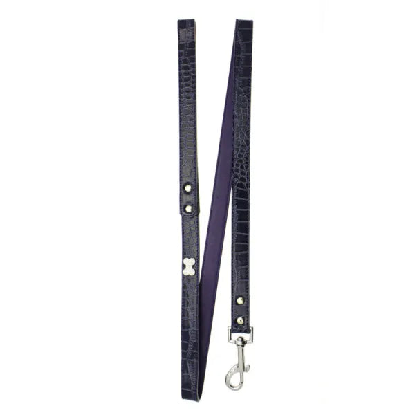 Blue Leather Diamante Bone Dog Lead - Urban Pup 1