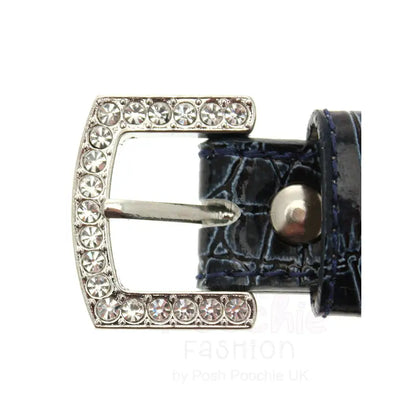 Blue Leather Diamante Bones Dog Collar and Lead Set Medium - Posh Pawz - 6