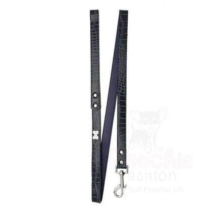 Blue Leather Diamante Bones Dog Collar and Lead Set Medium - Posh Pawz - 3