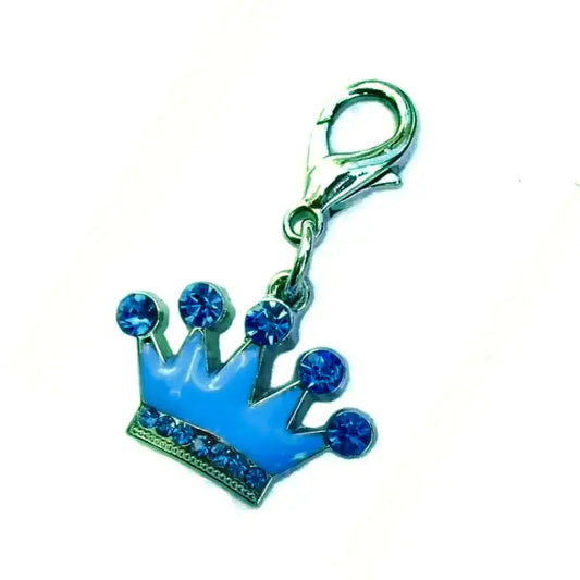 Blue Prince Enamel Crystal Crown Dog Collar Charm - Posh Pawz - 1