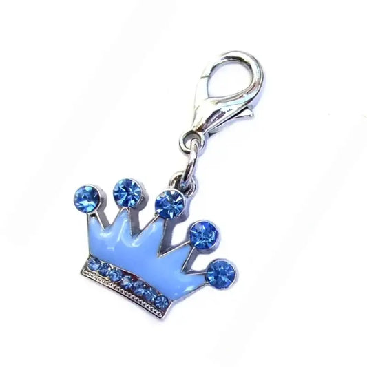 Blue Prince Enamel Crystal Crown Dog Collar Charm - Posh Pawz - 1