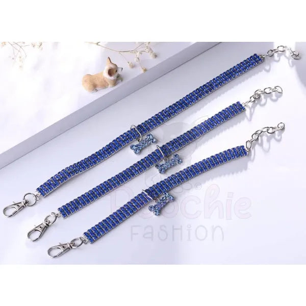 Blue Rhinestone Crystal Pet Necklace with Bone Pendant - Posh Pawz - 6
