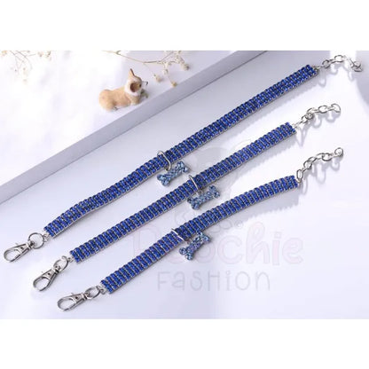 Blue Rhinestone Crystal Pet Necklace with Bone Pendant - Posh Pawz - 6