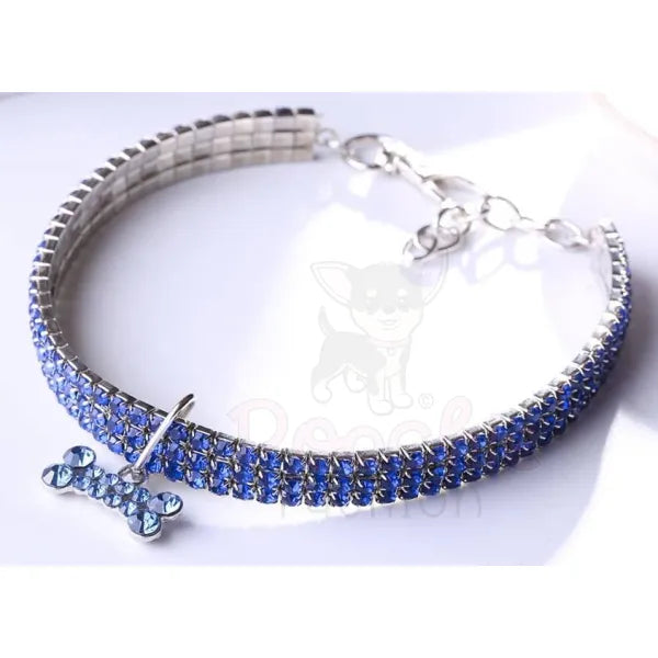 Blue Rhinestone Crystal Pet Necklace With Bone Pendant - Posh Pawz - 2