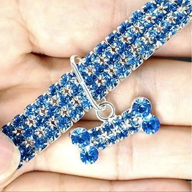 Blue Rhinestone Crystal Pet Necklace With Bone Pendant - Posh Pawz - 4