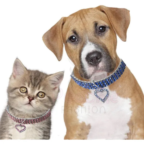 Blue Rhinestone Crystal Pet Necklace with Heart Pendant - Posh Pawz - 2