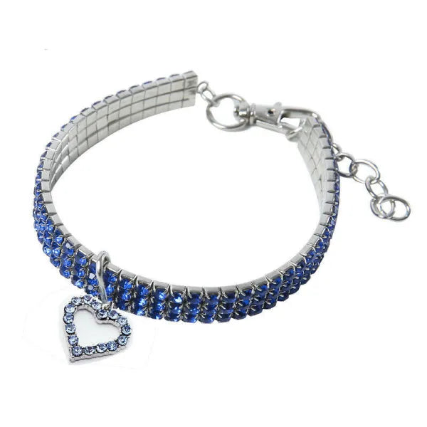 Blue Rhinestone Crystal Pet Necklace with Heart Pendant - Posh Pawz - 1