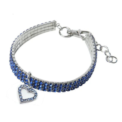 Blue Rhinestone Crystal Pet Necklace with Heart Pendant - Posh Pawz - 1