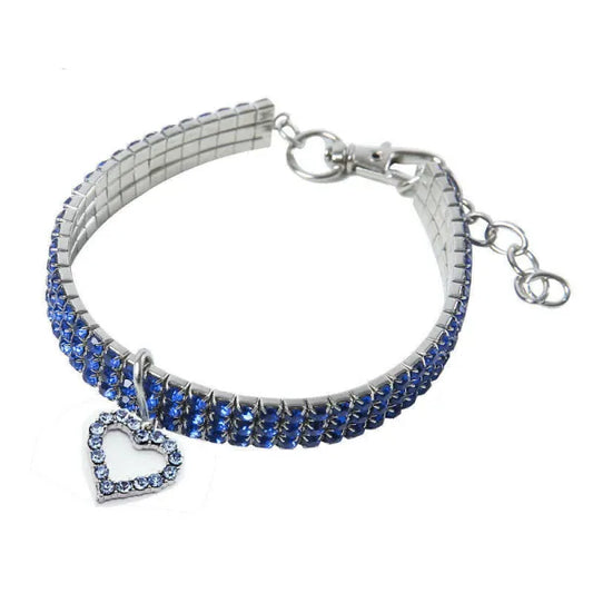 Blue Rhinestone Crystal Pet Necklace with Heart Pendant - Posh Pawz - 1