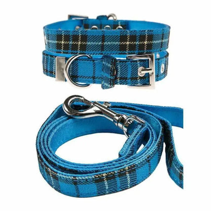 Blue Tartan Fabric Dog Collar And Lead Set - Urban - 1