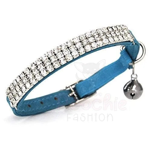 Blue Velvet Rhinestone Crystal Cat Collar - Posh Catz - 3