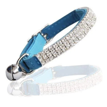 Blue Velvet Rhinestone Crystal Cat Collar - Posh Catz - 1