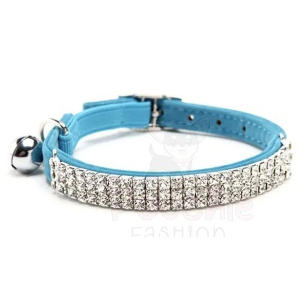 Blue Velvet Rhinestone Crystal Cat Collar - Posh Catz - 4