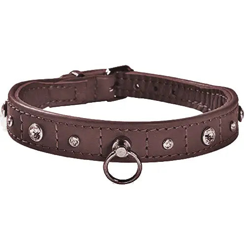 Bobby Luxury Brown Leather and Swarovski Crystal Dog Collar Xs - Sale - 1