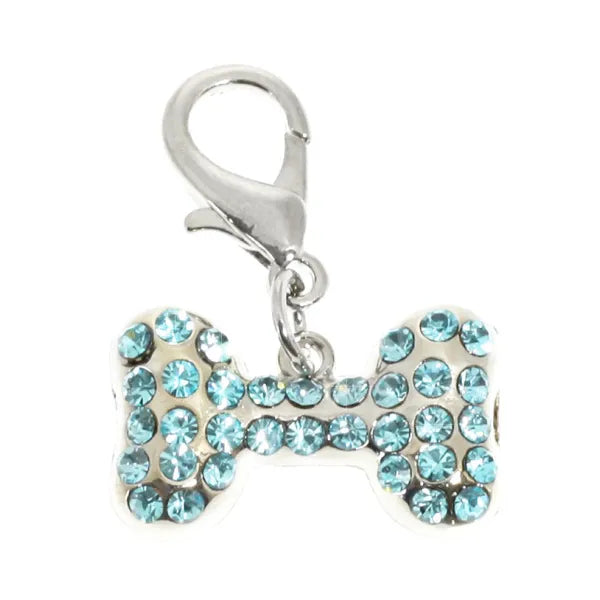 Bone Dog Collar Charm with Blue Crystals - Urban - 1