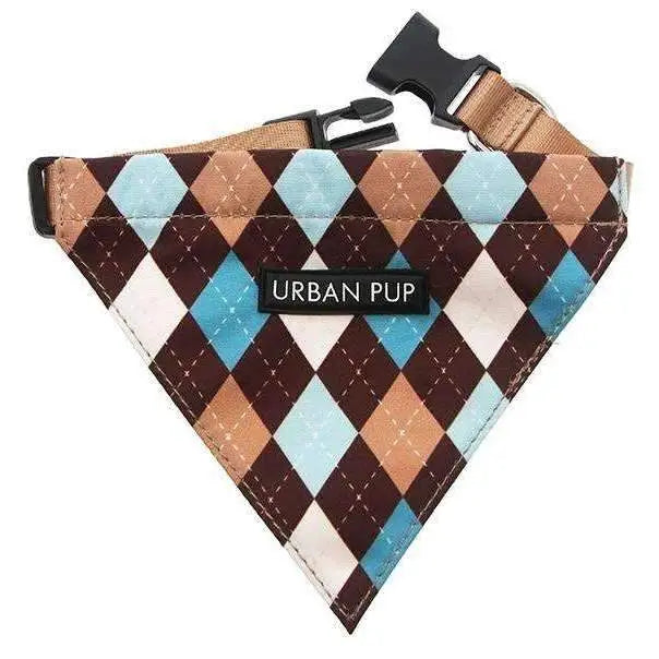 Brown and Blue Argyle Dog Bandana Collar Large - Sale - 1