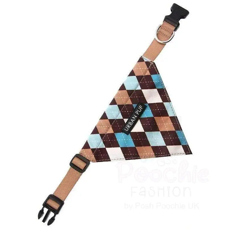 Brown and Blue Argyle Dog Bandana Collar Large - Sale - 2