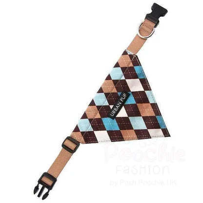 Brown and Blue Argyle Dog Bandana Collar Large - Sale - 2