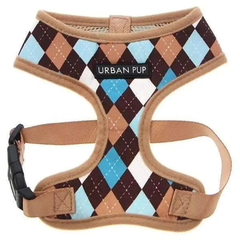 Brown and Blue Argyle Dog Harness - Urban Pup - 1