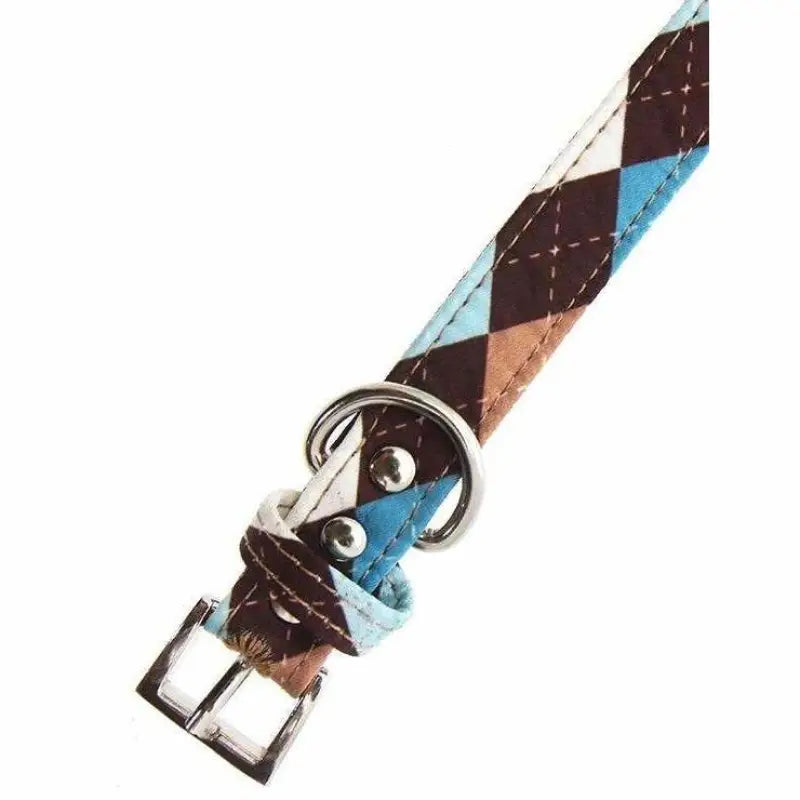 Brown and Blue Argyle Fabric Dog Collar and Lead Set - Urban - 2