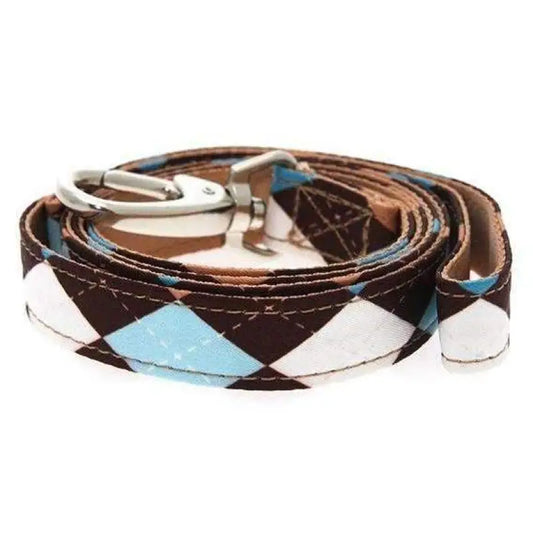 Brown and Blue Argyle Fabric Dog Lead - Urban Pup - 1