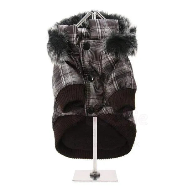 Brown Checked Designer Parka Dog Coat - Urban - 3