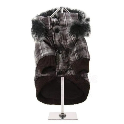Brown Checked Designer Parka Dog Coat - Urban - 3