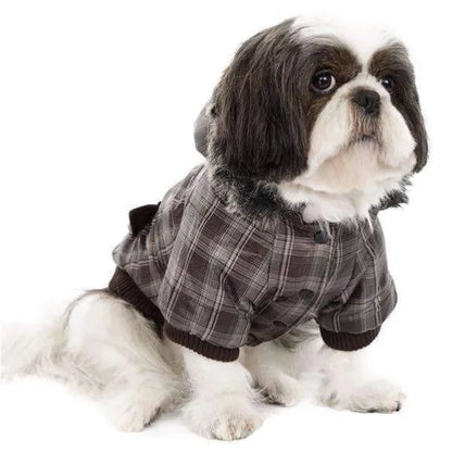 Brown Checked Designer Parka Dog Coat - Urban - 2