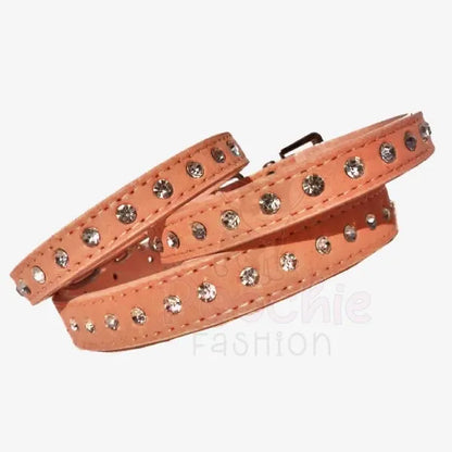 Brown Eco Suede Diamante Dog Collar - Posh Pawz - 2