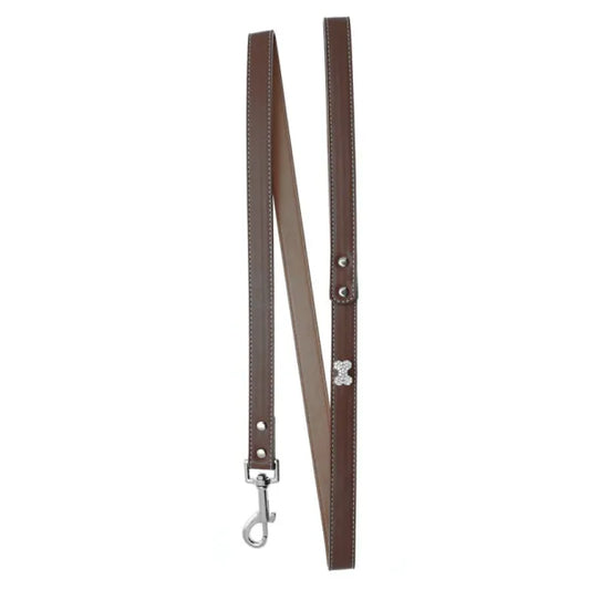 Brown Leather Diamante Bone Dog Lead - Urban Pup - 1