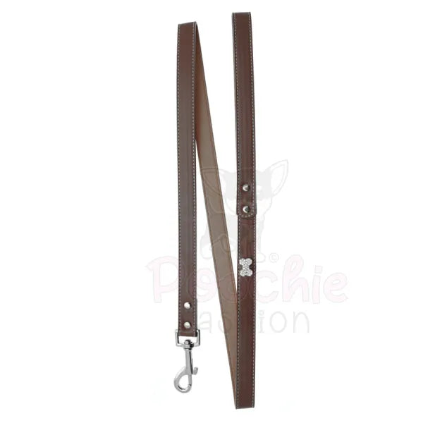 Brown Leather Diamante Bones Dog Collar and Lead Set - Urban - 3