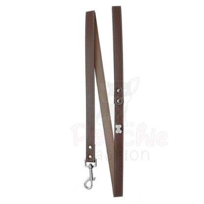 Brown Leather Diamante Bones Dog Collar And Lead Set - Urban 3