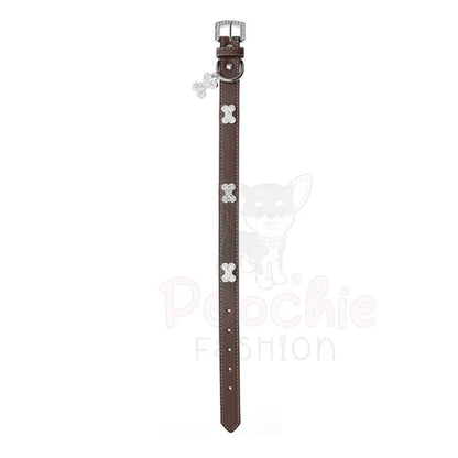 Brown Leather Diamante Bones Dog Collar And Lead Set - Urban 2