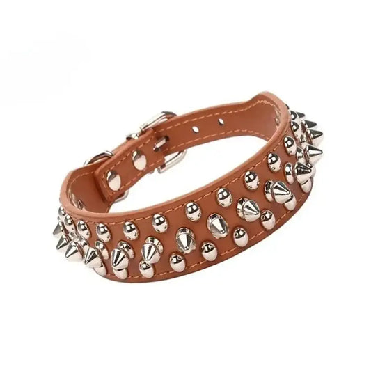 Brown Metro Spike Vegan Leather Dog Collar - Posh Pawz - 1