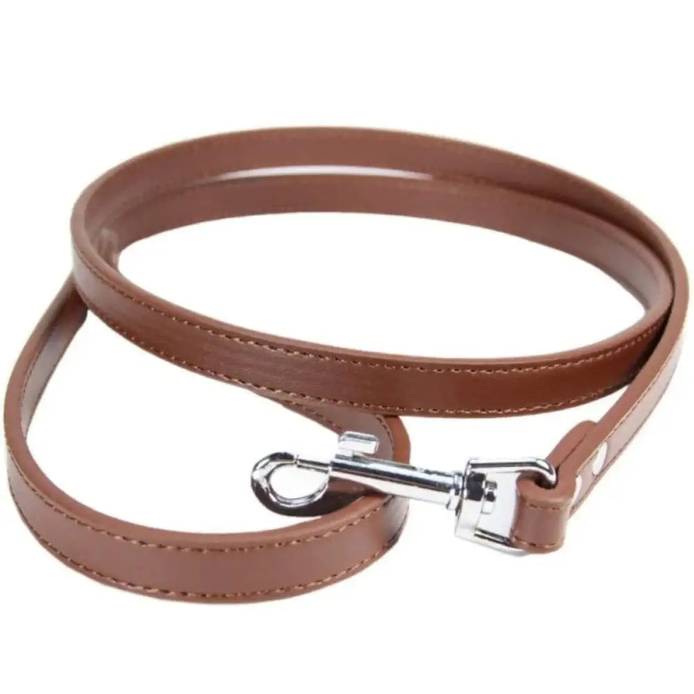 Brown Plain Leather Dog Lead - Poochie Fashion - 1