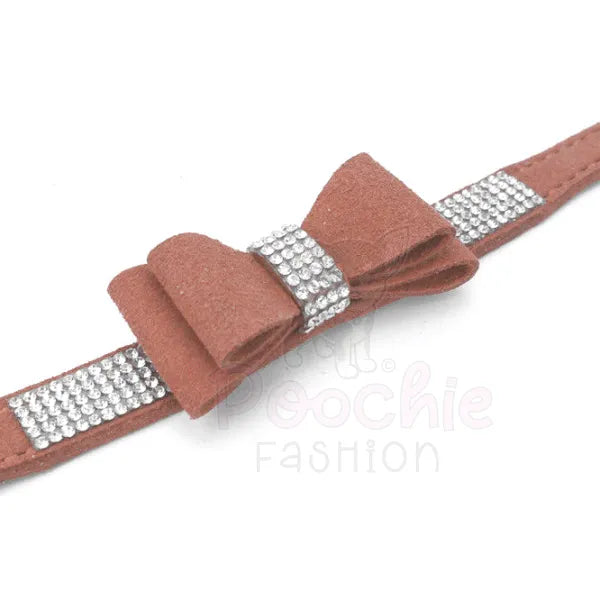 Brown Sparkle Bow Eco Suede Dog Collar - Posh Pawz - 2