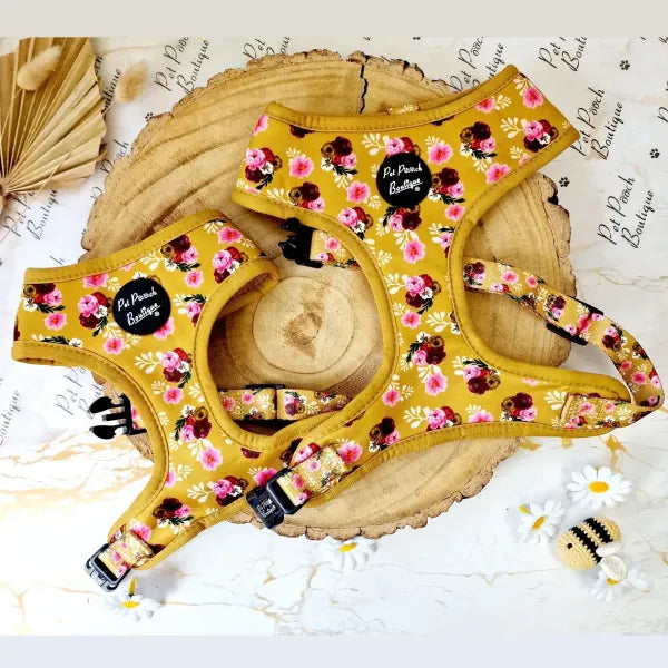 Buttercup Yellow Vintage Peonies Dog Harness - Pet Pooch - 1