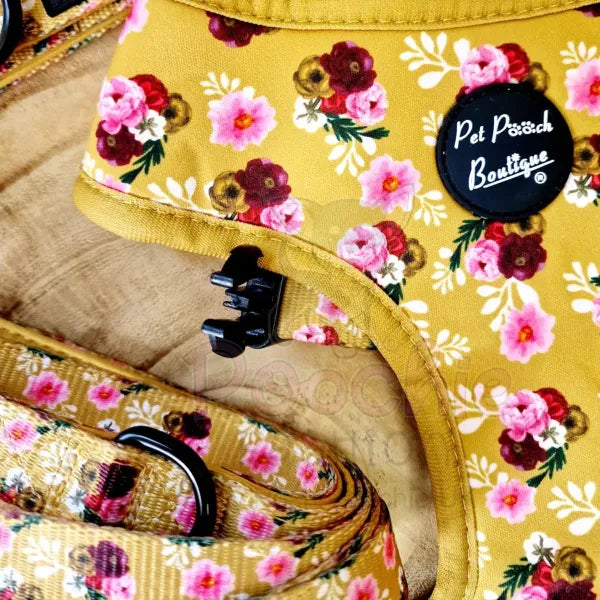 Buttercup Yellow Vintage Peonies Dog Harness - Pet Pooch - 3