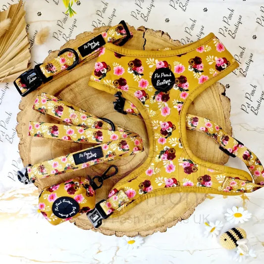 Buttercup Yellow Vintage Peonies Dog Lead Pet Pooch 2