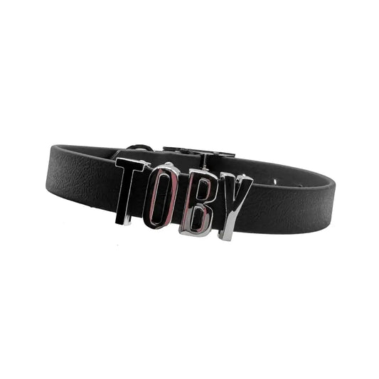 Black Waterproof Personalised Dog Collar with Large Chrome Letters - Poochie Fashion - 1