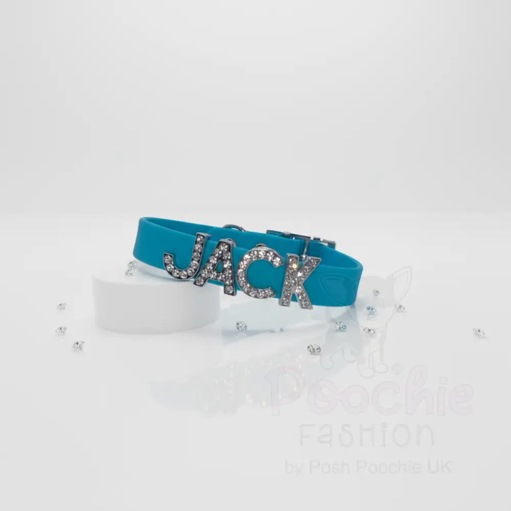 Aqua Waterproof Personalised Dog Collar with Large Diamante Letters - Poochie Fashion - 4