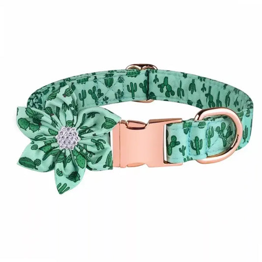 Cactus Padded Dog Collar with Flower - Posh Pawz - 1