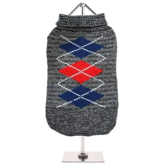 Charcoal Grey Argyle Dog Jumper - Urban Pup - 1